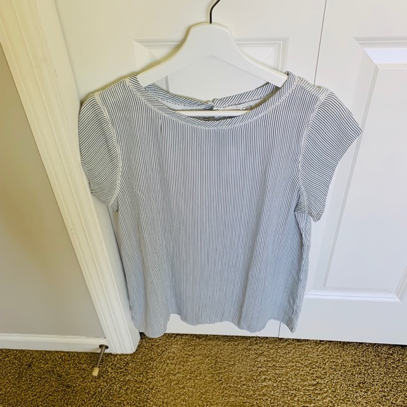 LOFT STRIPED PERFORATED LACY MIXED MEDIA TOP - Picture 3 of 4